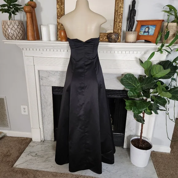 Vtg 80s Zum Zum Black Prom Dress Pistachio Sequin Beaded Floral Strapless Sz 3